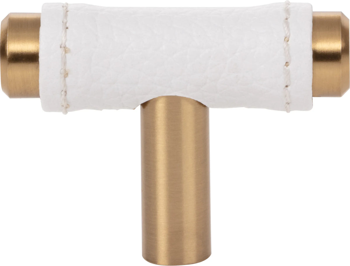 Zanzibar White Leather Knob 1 7/8'' Warm Brass 288-WT-WB
