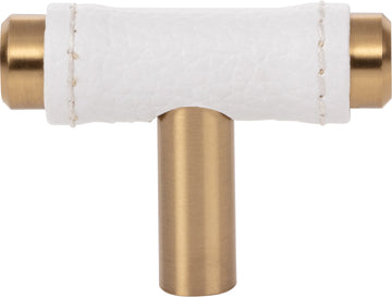Zanzibar White Leather Knob 1 7/8'' Warm Brass 288-WT-WB