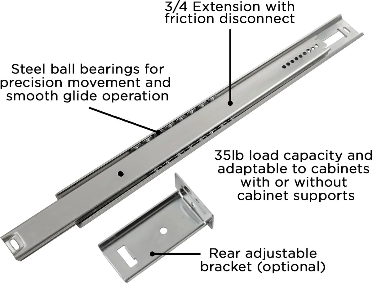 Drawer Slide Center Mount 3/4 Extension 12'' Cadmium Finish P1029/12-2C