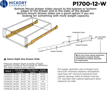 Drawer Slides Drawer Slide Bottom Mount 3/4 Extension 12'' White Finish P1700/12-W