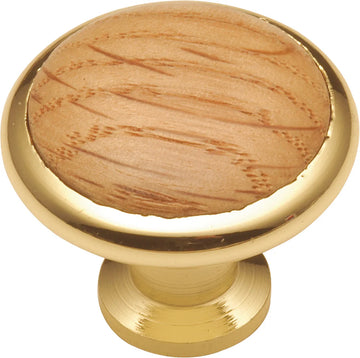Woodgrain Collection Knob 1-5/16'' Diameter Polished Brass & Oak Finish P427-OAK