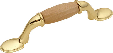 Woodgrain Collection Pull 3'' cc Polished Brass & Natural