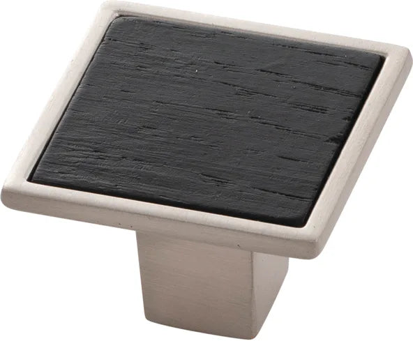 Fuse Collection Knob 1-7/16'' Square Satin Nickel with Black Wood Finish B076617WB-SN