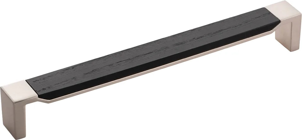 Fuse Collection Pull 8-13/16'' cc Satin Nickel with Black Wood Finish B076623WB-SN