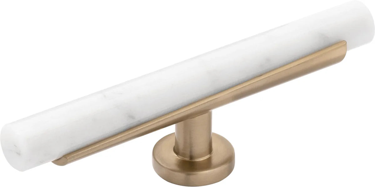 Firenze Collection T-Knob 5'' x 1'' White Marble with Champagne Bronze Finish B077044MW-CBZ