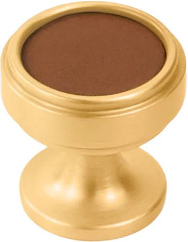 Reserve Collection Knob 1-1/4'' diam Brushed Golden Brass with Brown Leather Finish B077977LRBGB