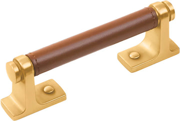 Reserve Collection Pull 3-3/4'' cc Brushed Golden Brass with Brown Leather Finish B077979LRBGB