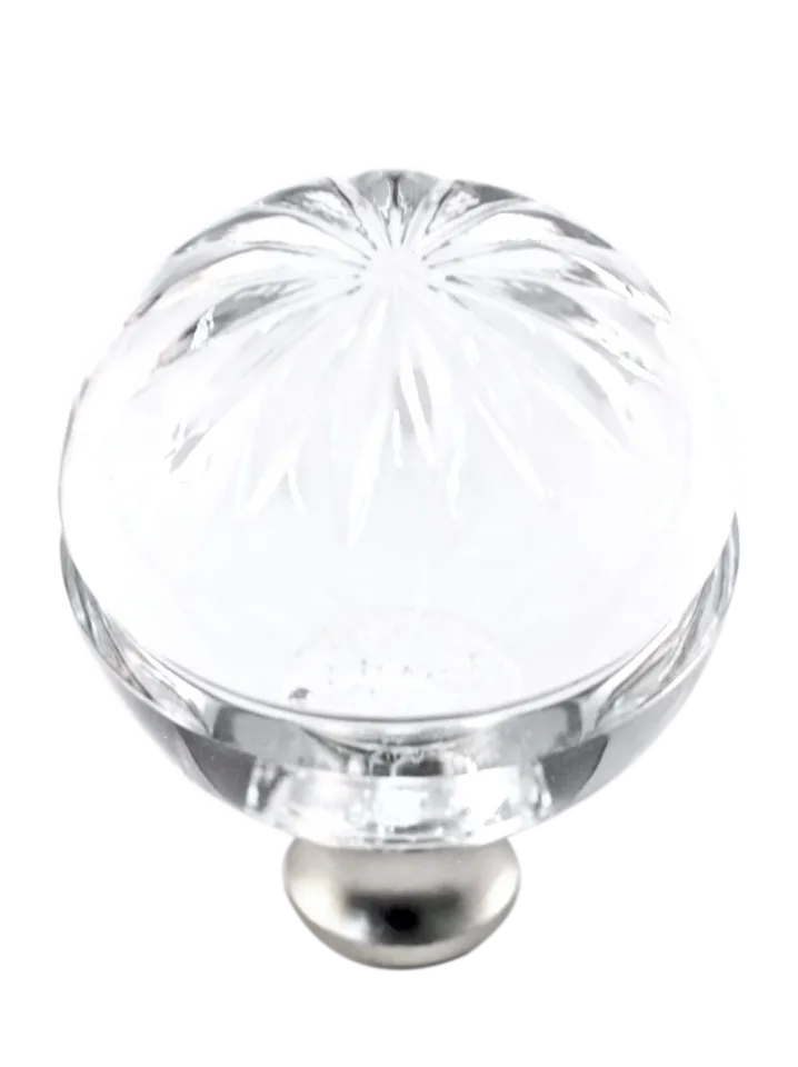 Round 1-3/8'' Crystal Knob with Satin Nickel Base M1115-US15