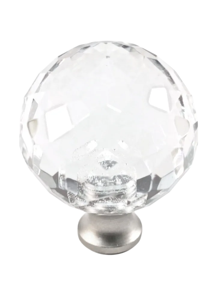 Round 1-3/8'' Crystal Knob with Satin Nickel Base M35-US15