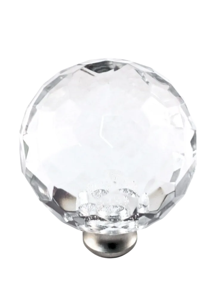 Round 1-1/2'' Crystal Knob with Satin Nickel Base