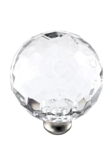 Round 1-1/2'' Crystal Knob with Satin Nickel Base