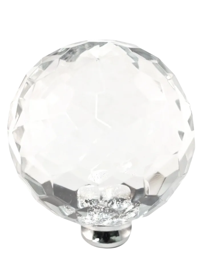 Round 1-3/4'' Crystal Knob with Polished Chrome Base M45-US26