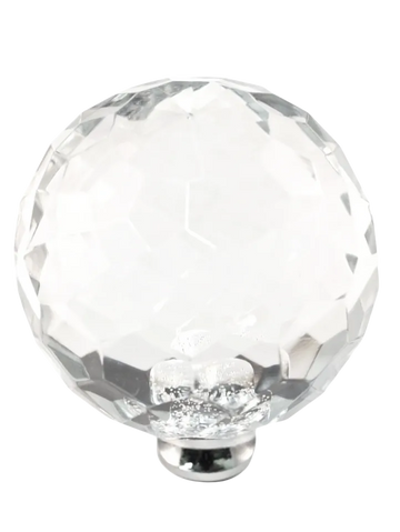 Round 1-3/4'' Crystal Knob with Polished Chrome Base M45-US26