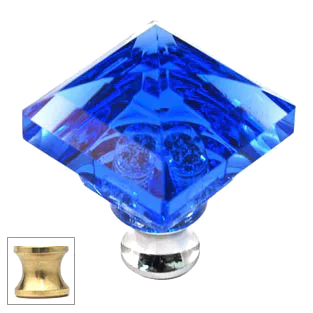 Blue Square 1-1/4'' Crystal Knob with Polished Brass Base