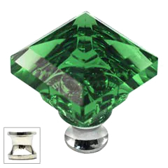 Green Square 1-1/4'' Crystal Knob with Polished Nickel Base