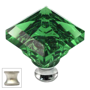 Green Square 1-1/4'' Crystal Knob with Satin Nickel Base