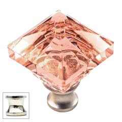 Pink Square 1-1/4'' Crystal Knob with Polished Nickel Base