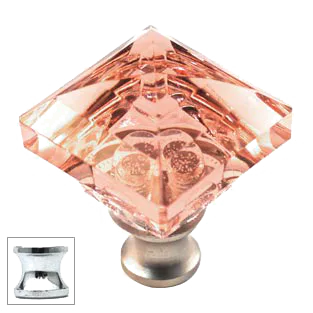 Pink Square 1-1/4'' Crystal Knob with Polished Chrome Base