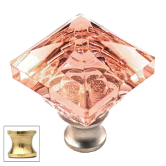 Pink Square 1-1/4'' Crystal Knob with Polished Brass Base