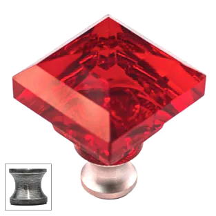 Red Square 1-1/4'' Crystal Knob with Pewter Base