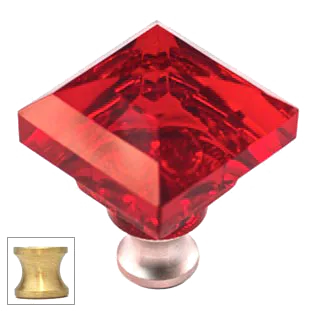Red Square 1-1/4'' Crystal Knob with Satin Brass Base