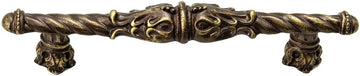 Acanthus 4'' cc pull Romanesque style with column base in Antique Brass. 1049-3