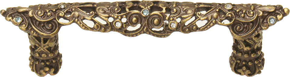 Juliane Grace 3'' cc pull with Clear & Aquamarine Swarovski crystals in Antique Brass. 147-3