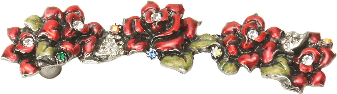 In The Garden Carpe Diem Rose 4'' cc pull with Swarovski Clear Crystals & Ruby Red Glaze 2958