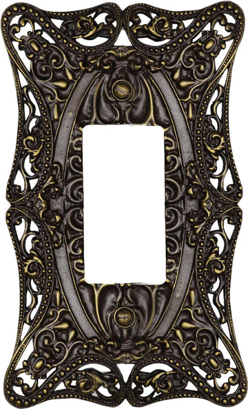 Acanthus Carpe Diem 5003-3 Antique Brass single rocker/GFI switchplate 5003-3