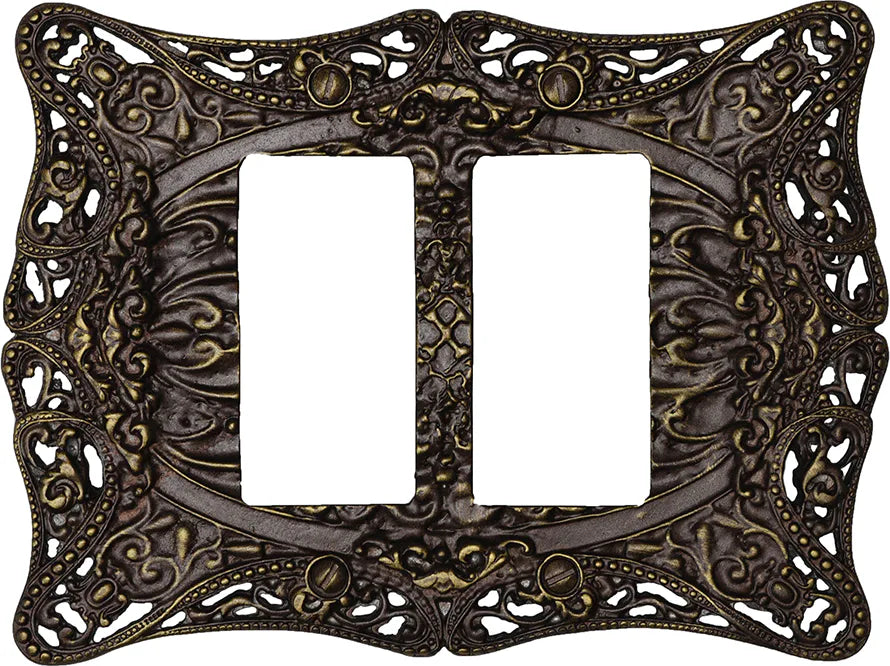 Acanthus Carpe Diem 5004-3 Antique Brass double rocker/GFI switchplate 5004-3