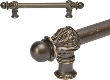 Acanthus 6'' cc with 5/8'' smooth center long pull Romanesque style in Antique Brass. 5550-3