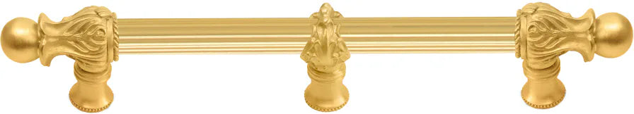 Acanthus 6'' cc with 5/8'' reeded center & center brace long pull Romanesque style in Gilded Mercury. 5555R-8