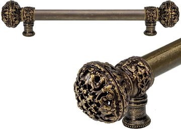 Juliane Grace 9'' cc with 5/8'' smooth center long pull large finial in Antique Brass. 5601-3