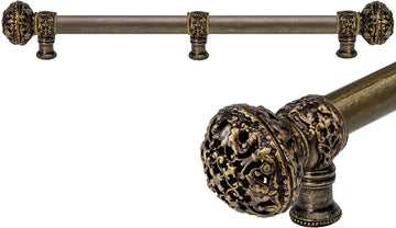 Juliane Grace 22'' cc with 5/8'' smooth center long pull & center brace large finial in Antique Brass. 5609-3