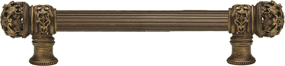 Juliane Grace 6'' cc with 5/8'' reeded center long pull small finial in Antique Brass. 5610R-3