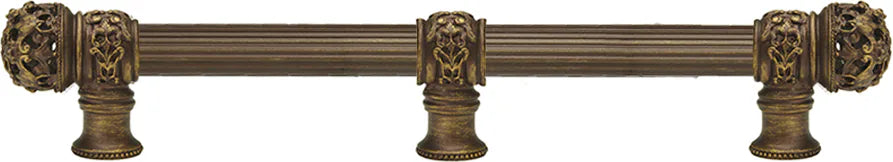 Juliane Grace 12'' cc with 5/8'' reeded center long pull & center brace small finial in Antique Brass. 5617R-3