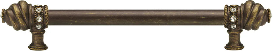 Caché 12'' cc with 5/8'' smooth center long pull with 16 rivoli Swarovski Clear Crystals in Antique Brass. 5672-3C