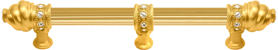 Caché 6'' cc with 5/8'' reeded center long pull & center brace with 16 rivoli Swarovski Clear Crystals in Gilded Mercury. 5675R-8C