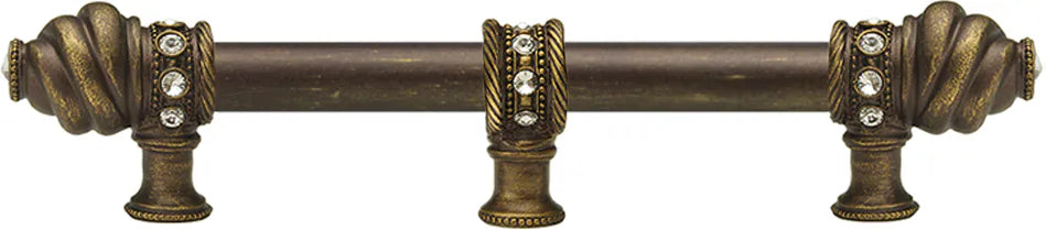 Caché 9'' cc with 5/8'' smooth center long pull & center brace with 16 rivoli Swarovski Clear Crystals in Antique Brass. 5676-3C