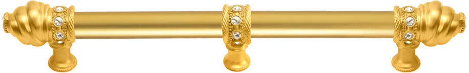 Caché 9'' cc with 5/8'' smooth center long pull & center brace with 16 rivoli Swarovski Clear Crystals in Gilded Mercury. 5676-8C