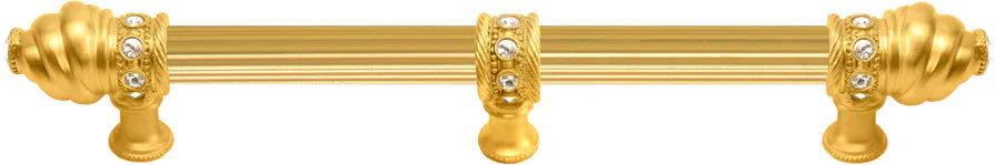 Caché 9'' cc with 5/8'' reeded center long pull & center brace with 16 rivoli Swarovski Clear Crystals in Gilded Mercury. 5676R-8C