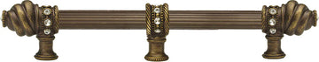 Caché 12'' cc with 5/8'' reeded center long pull & center brace with 16 rivoli Swarovski Clear Crystals in Antique Brass. 5677R-3C