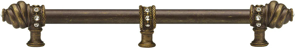 Caché 18'' cc with 5/8'' smooth center long pull & center brace with 16 rivoli Swarovski Clear Crystals in Antique Brass. 5678-3C