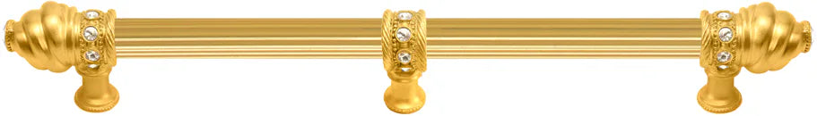 Caché 18'' cc with 5/8'' reeded center long pull & center brace with 16 rivoli Swarovski Clear Crystals in Gilded Mercury. 5678R-8C