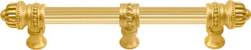 Cricket Cage 6'' cc with 5/8'' reeded center long pull & center brace large finial in Gilded Mercury. 5685R-8