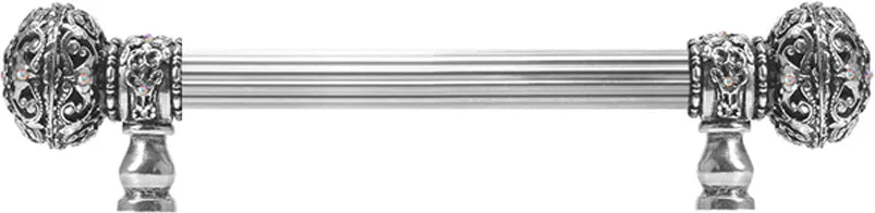 Juliane Grace 6'' cc with 5/8'' reeded center long pull large finial w/ 56 Swarovski Clear & Aurore Boreale Crystals 5690R-9CAB