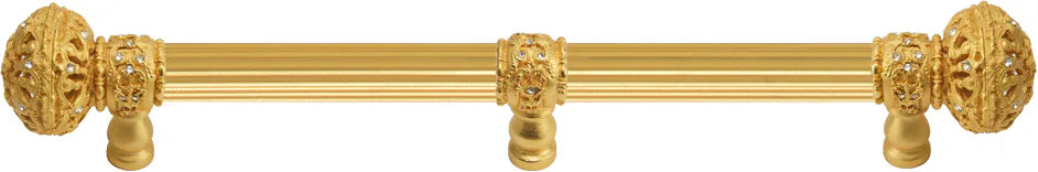 Juliane Grace 9'' cc with 5/8'' reeded center long pull & center brace large finial with Clear Swarovski crystals in Gilded Mercury. 5696R-8C