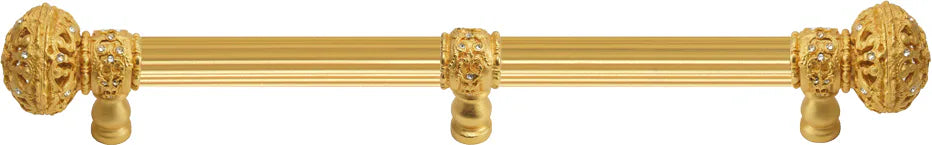 Juliane Grace 12'' cc with 5/8'' reeded center long pull & center brace large finial with Clear Swarovski crystals in Gilded Mercury. 5697R-8C