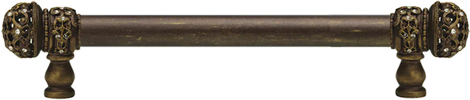Juliane Grace 9'' cc with 5/8'' smooth center long pull small finial with clear Swarovski crystals in Antique Brass. 5701-3C