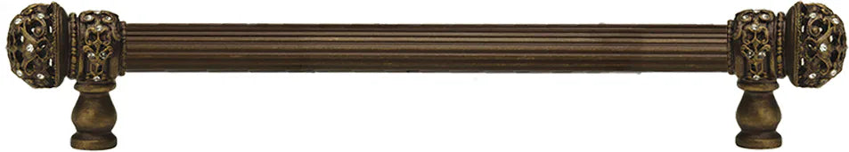 Juliane Grace 12'' cc with 5/8'' reeded center long pull small finial with clear Swarovski crystals in Antique Brass. 5702R-3C